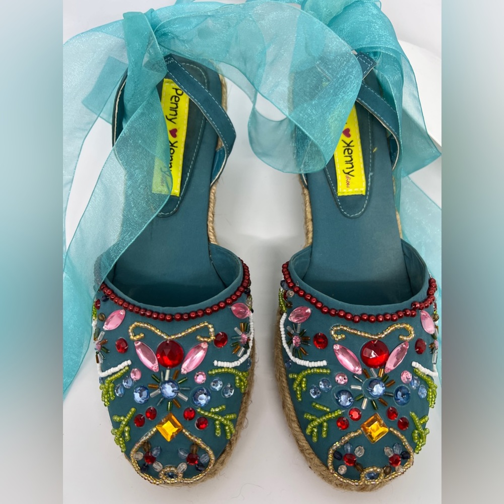 Penny ❤️ Kenny Jeweled, Ribboned Espadrilles